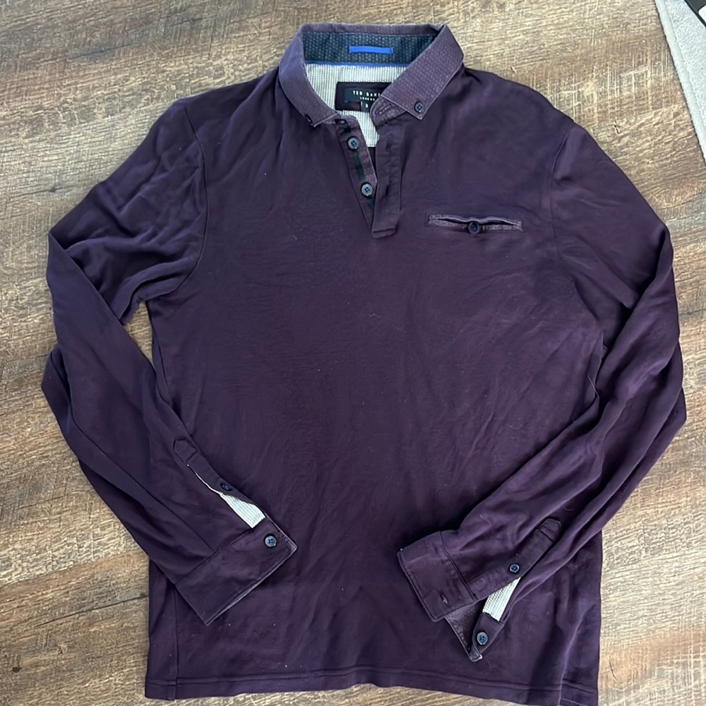 Ted Baker Men's Long Sleeve Polo Shirt in Deep Plum